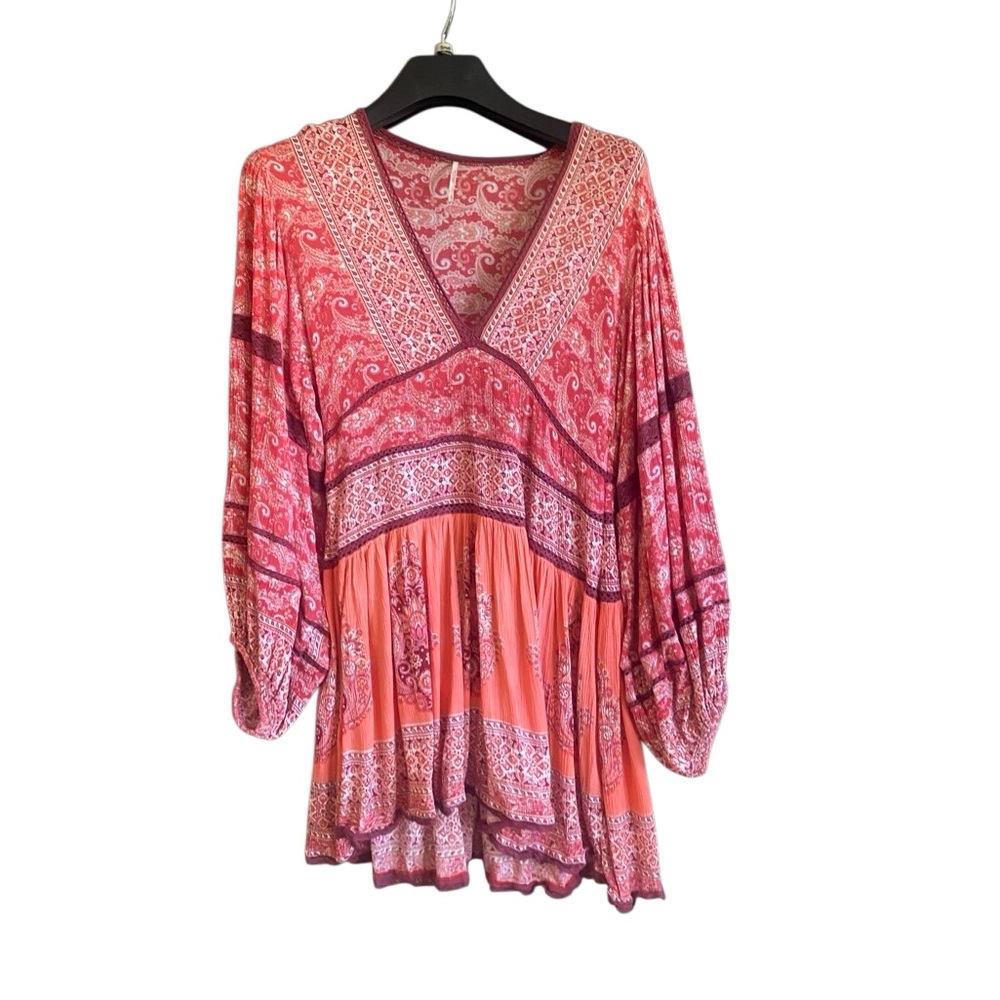 Free People Luna Scarf Print Tunic Dress Size Small - Red Combo - Picture 5 of 12